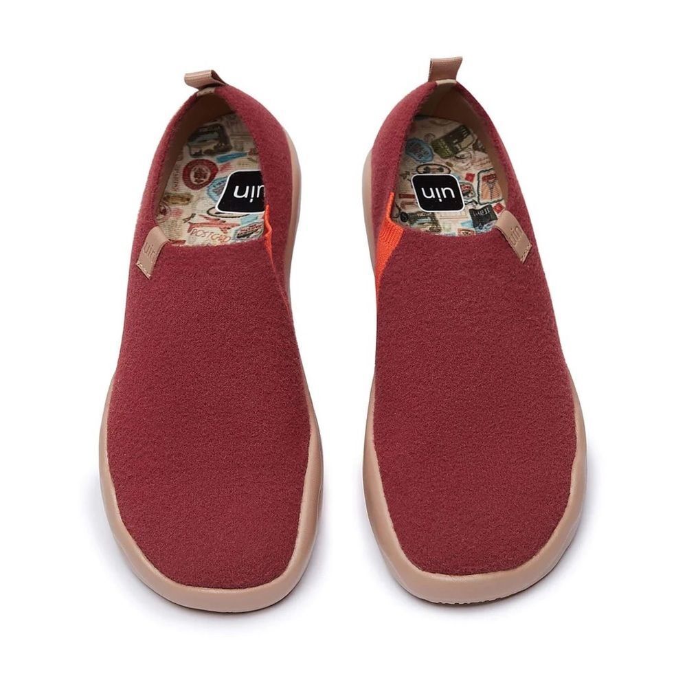 UIN Women's Walking Shoes Slip On Comfort Loafer(Fire Brick Knitted Wool) No Box
